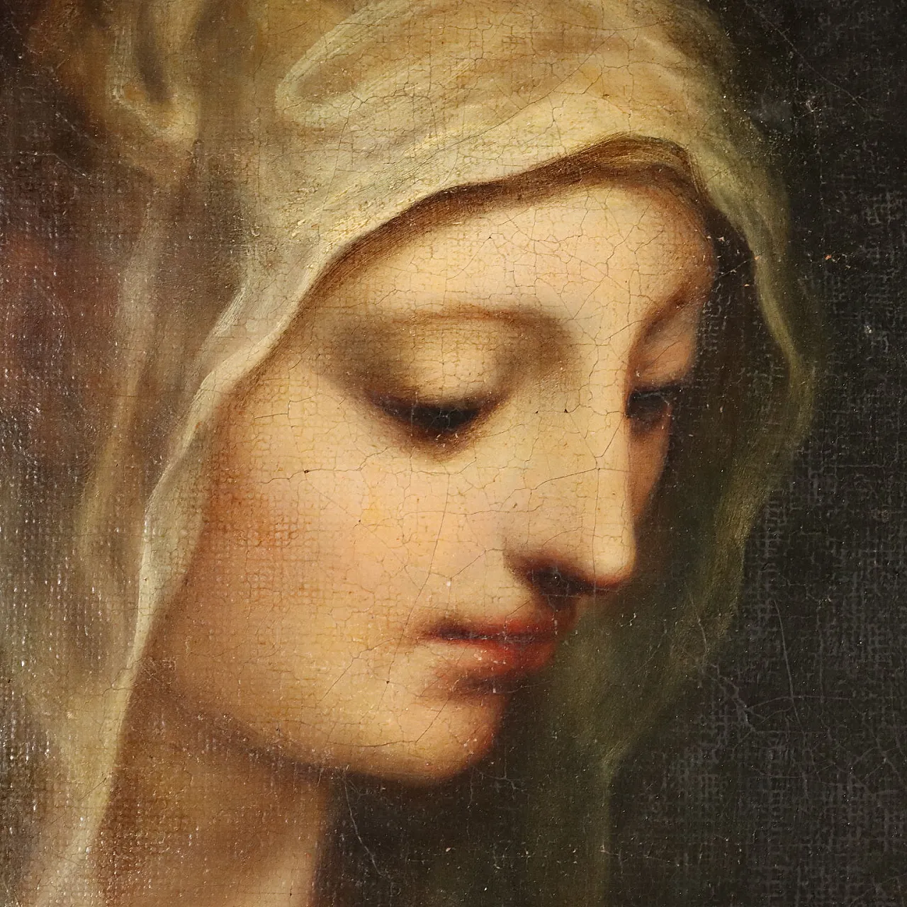 Painting Madonna Praying, oil on canvas, 18th century 4
