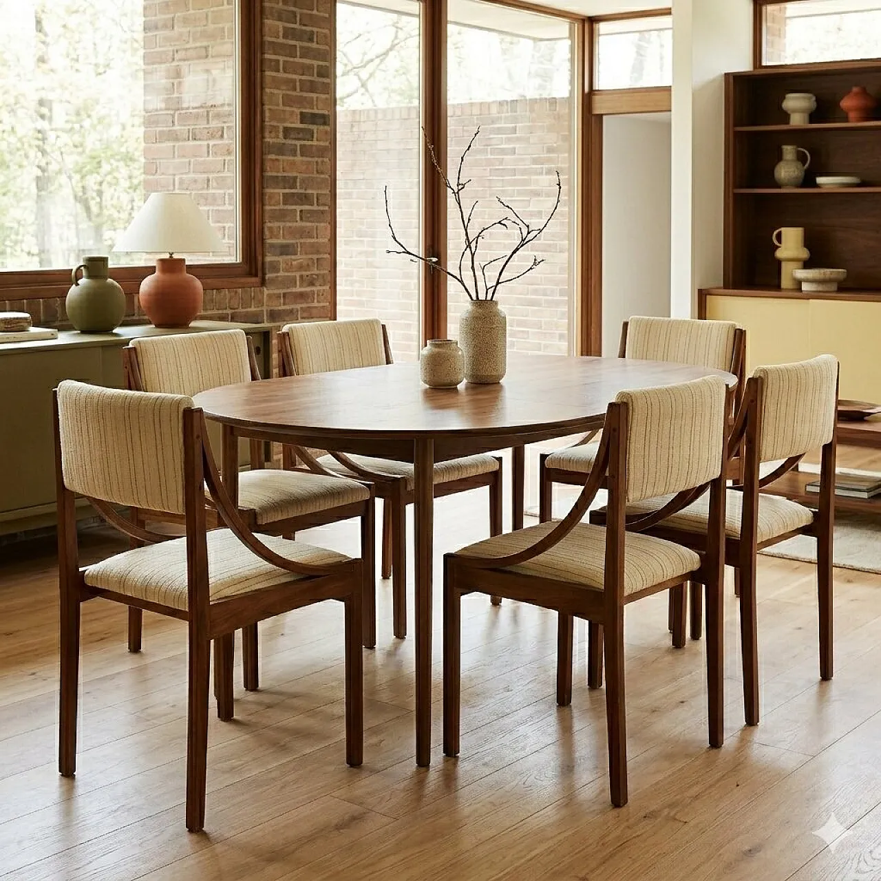 6 Chairs in wood and fabric, 20th century 2