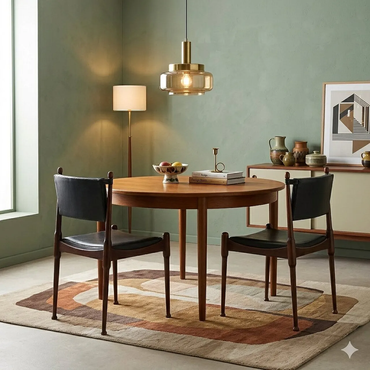 Pair of chairs in wood and leather, 1960s 2