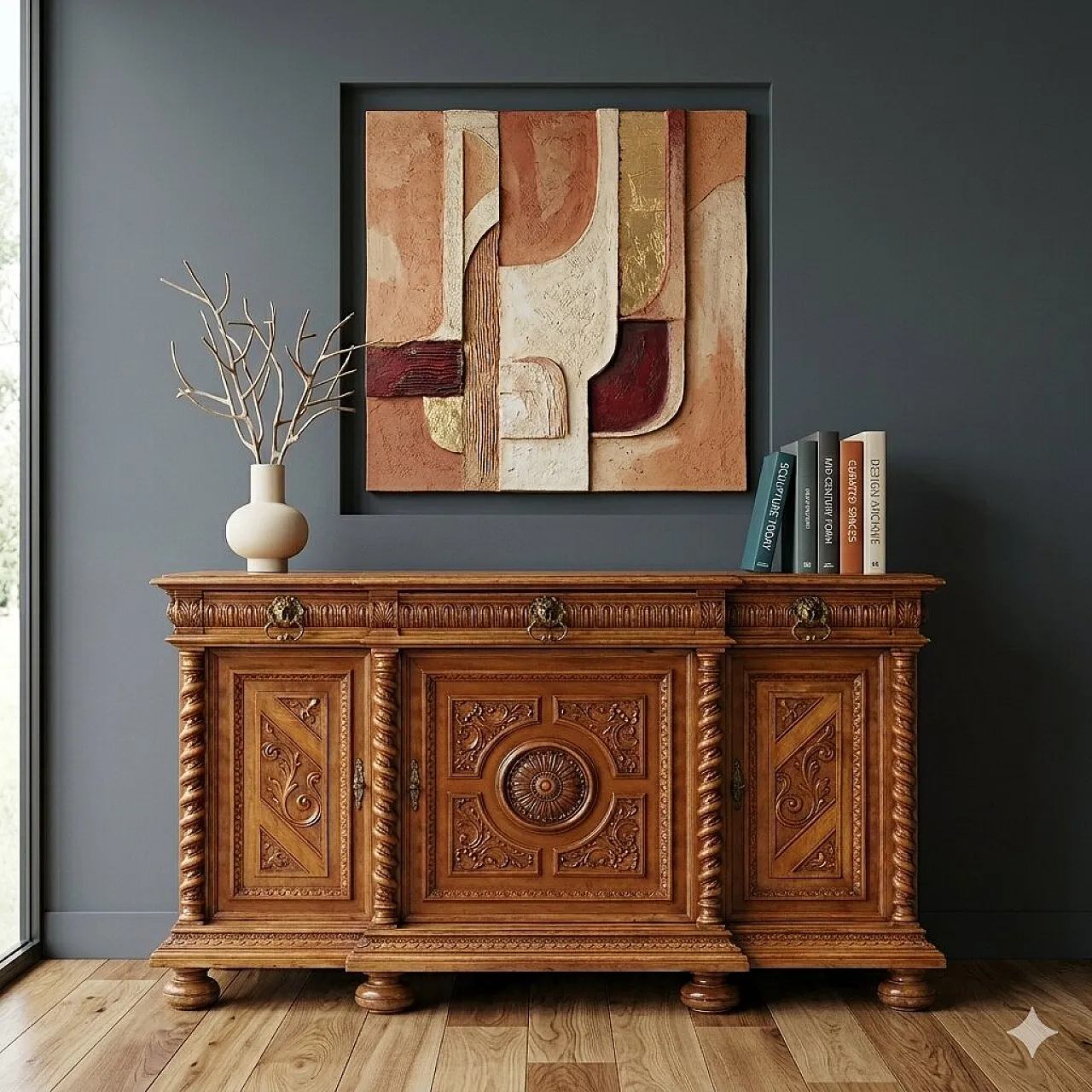 Neobaroque sideboard in walnut, 19th century 2