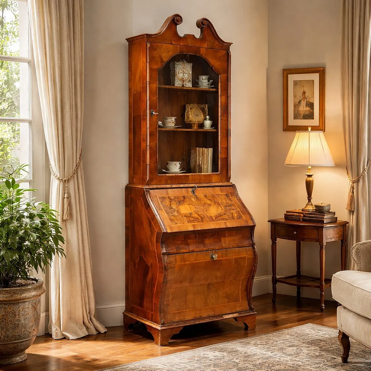 Trumeau in walnut and walnut burl, 20th century 2