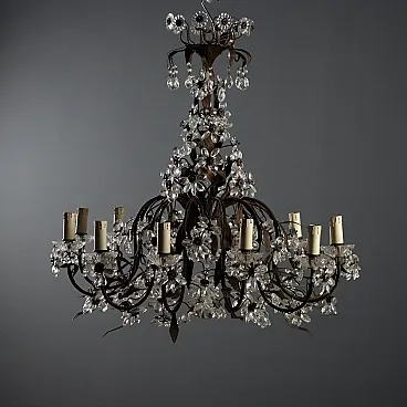 Iron and sheet metal chandelier, 20th century