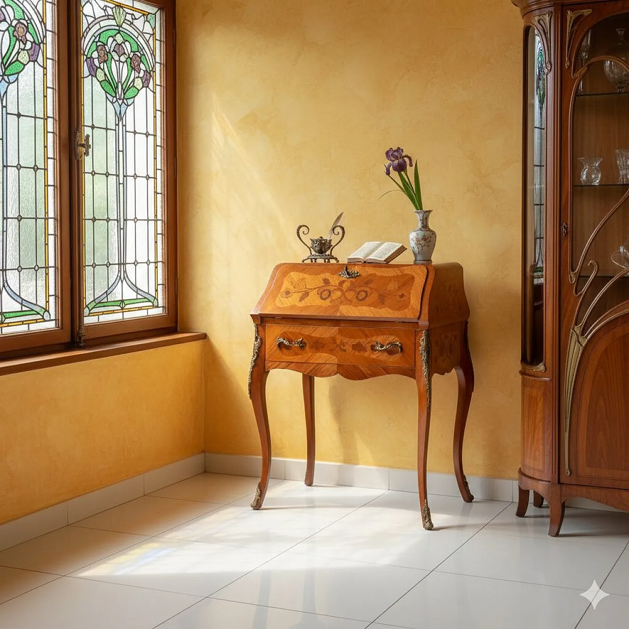 Raised-panel chest of drawers in rosewood and bronze, 20th century 2