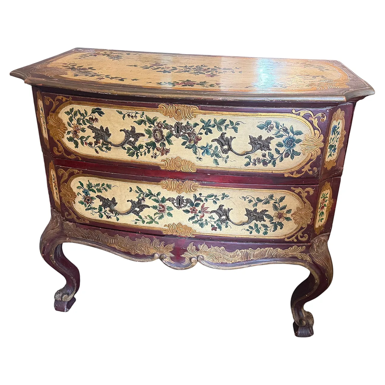 Comò veneziano Luigi XV in legno laccato, '700 1