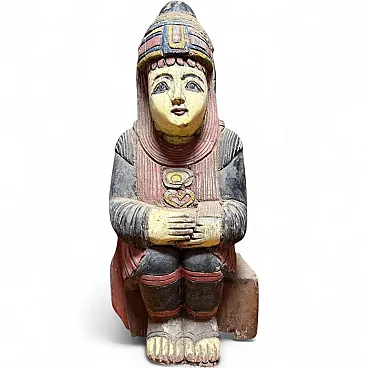 Antique Egyptian Polychrome Wooden Seated Figure