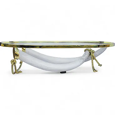 Italo Valenti Brass And Faux Elephant Tusks Coffee Table
