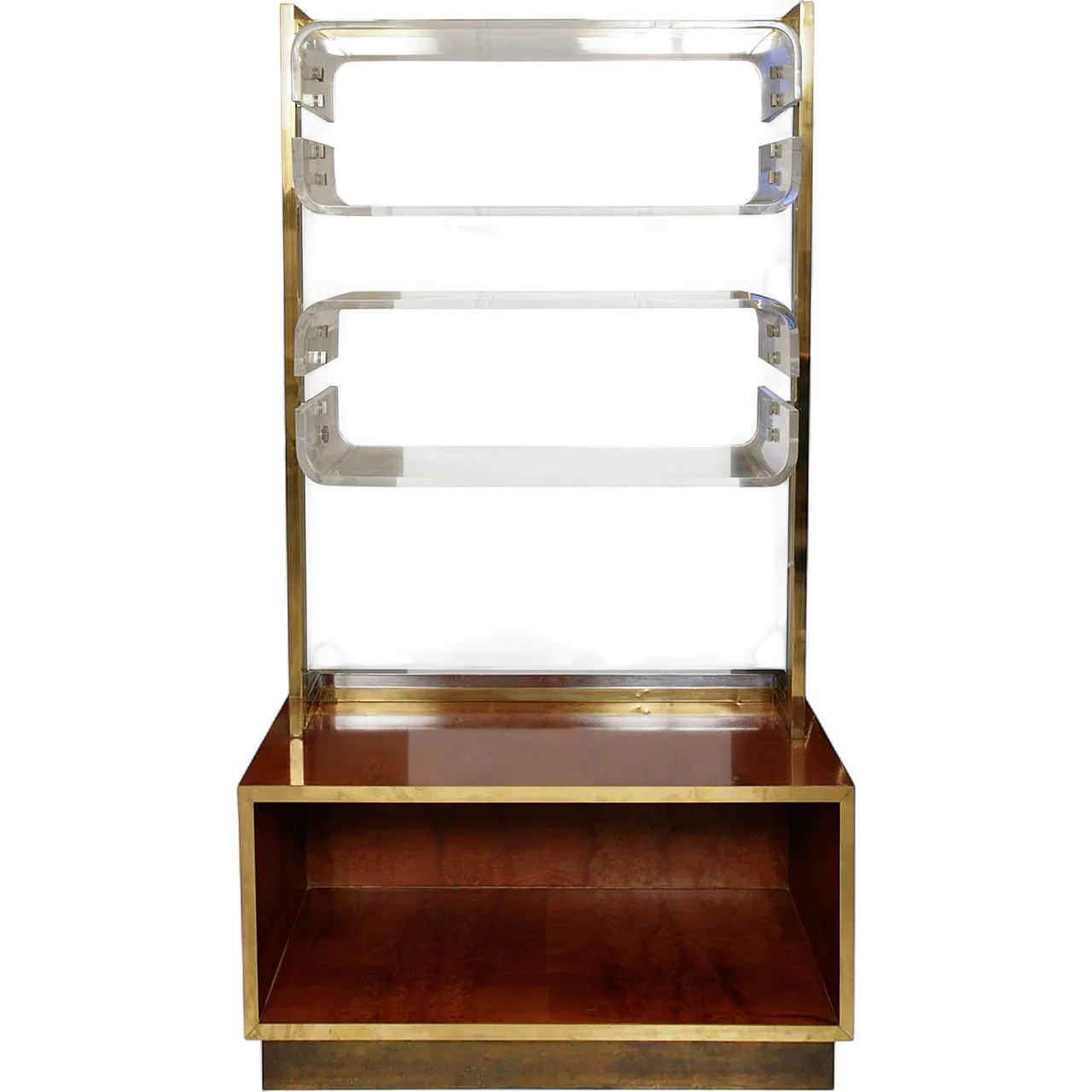 Bookshelf by Romeo Rega Burl Walnut  Brass, Chrome & Lucite, 70s 10