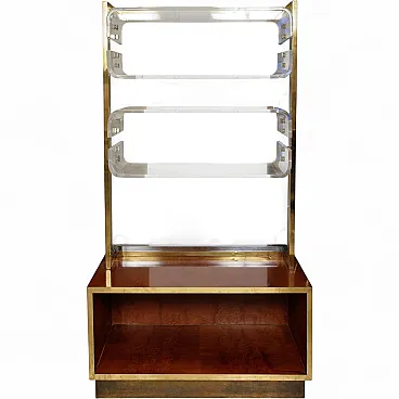 Bookshelf by Romeo Rega Burl Walnut  Brass, Chrome & Lucite, 70s