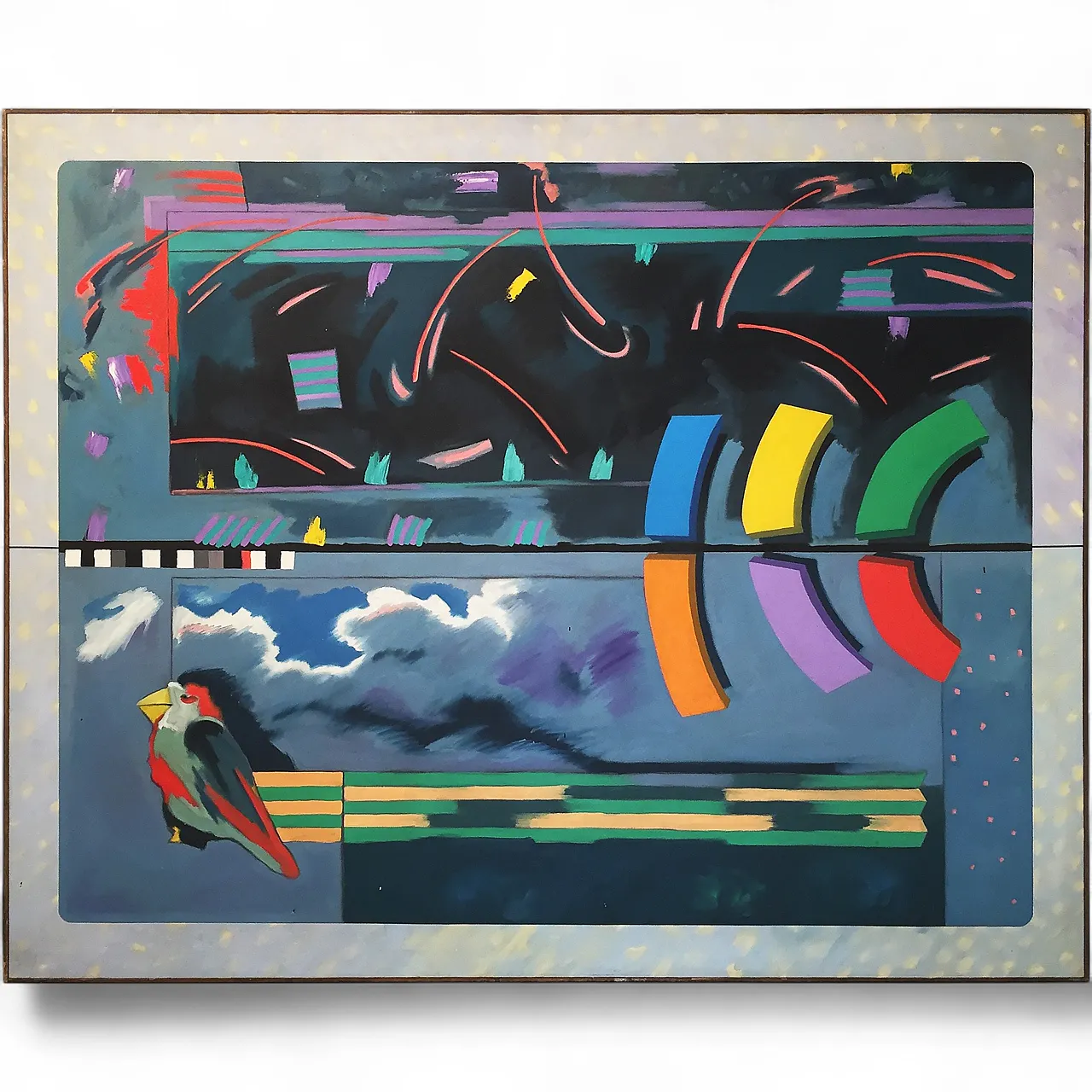 Richard Frank 'Wise Bird Strategy' Painting, Oil On Canvas 1980 11