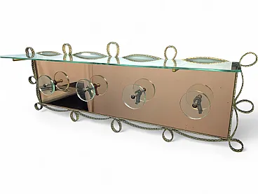Iron and glass wall coat hanger, 1950s