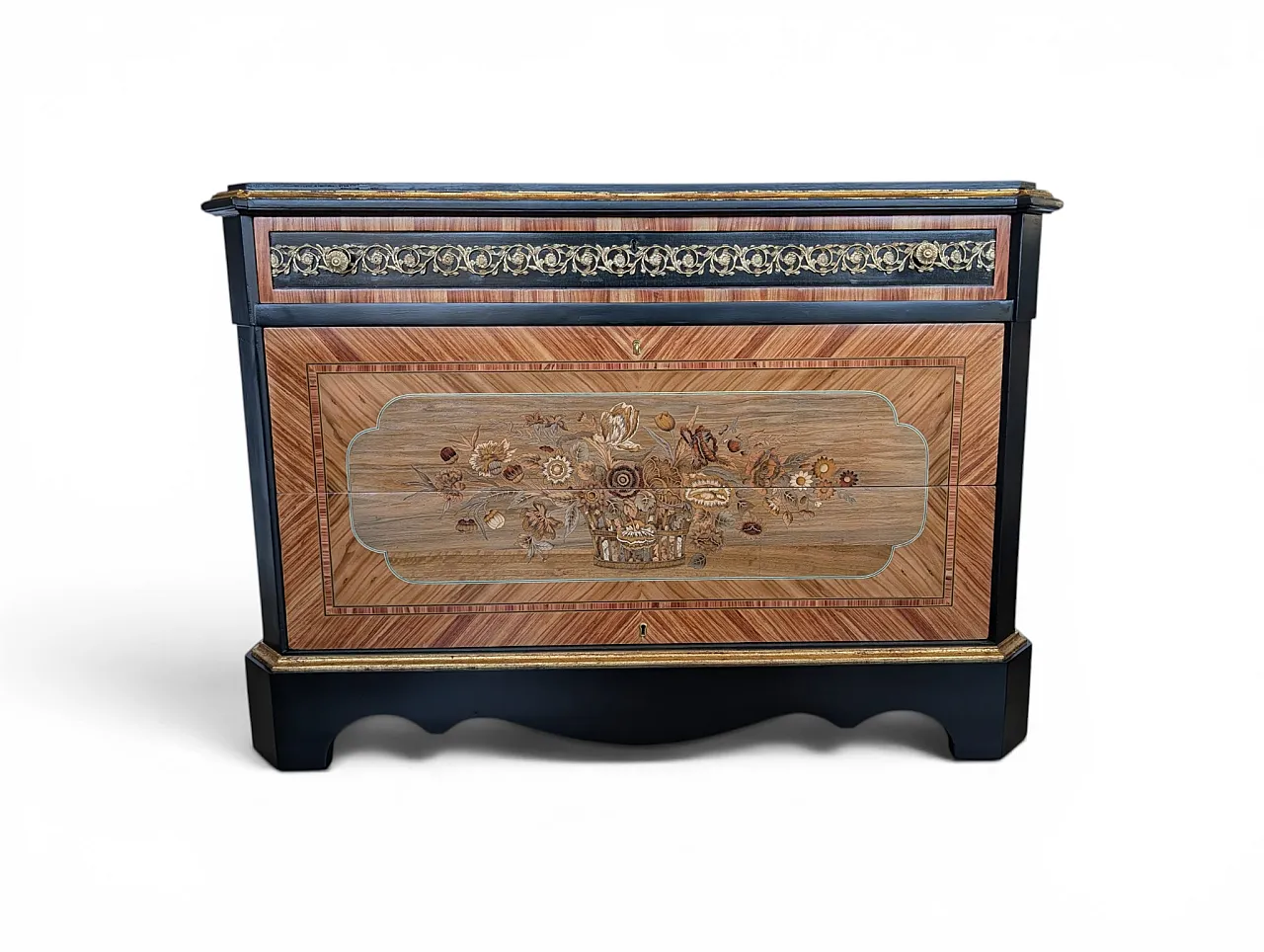 Inlaid dresser entirely restored with sculptured brass, 1950s 1
