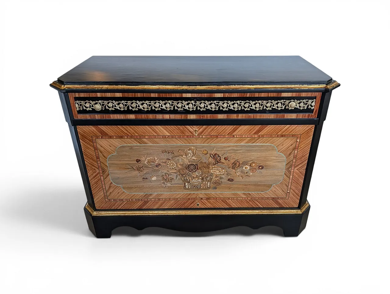 Inlaid dresser entirely restored with sculptured brass, 1950s 2