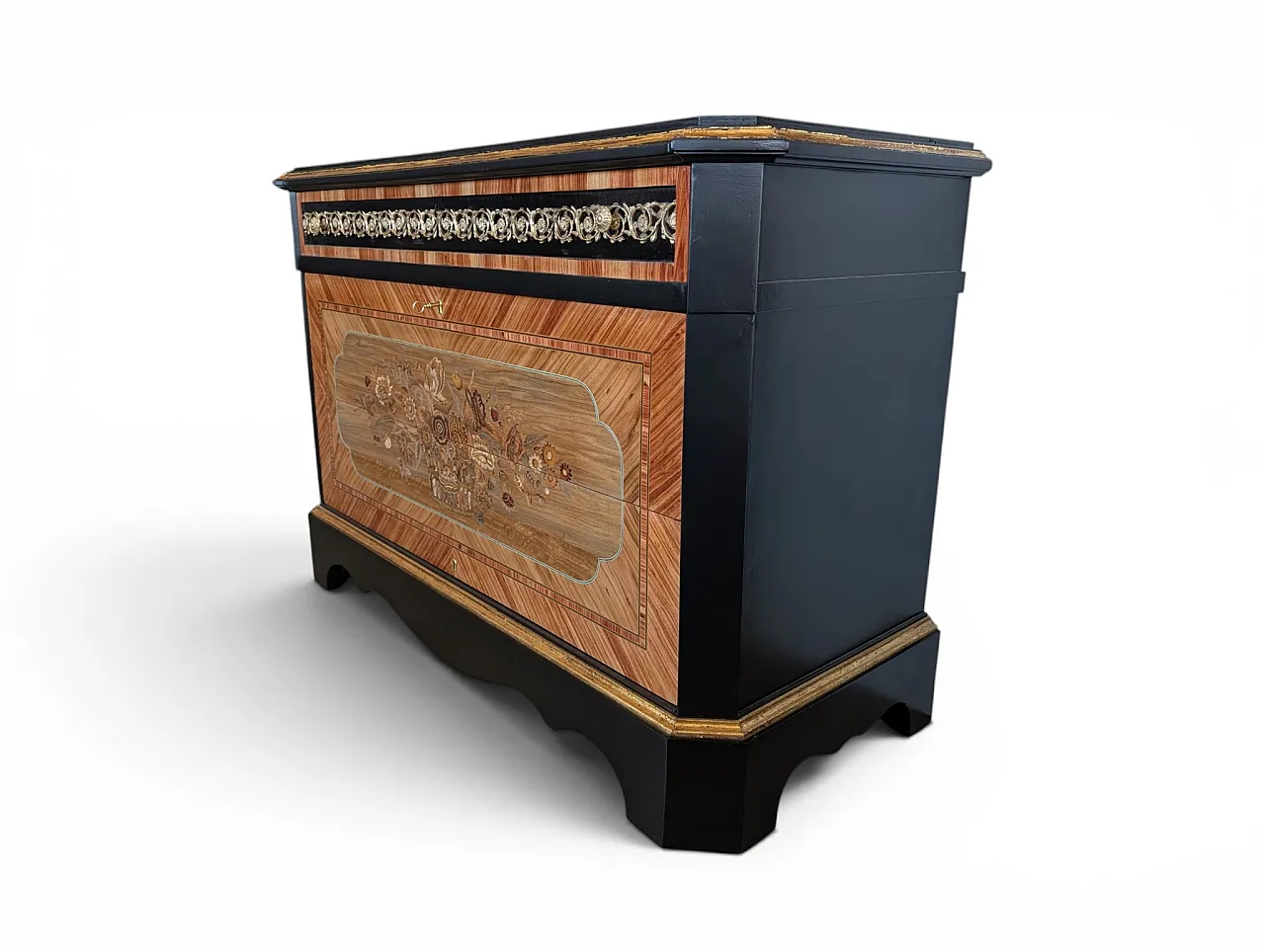 Inlaid dresser entirely restored with sculptured brass, 1950s 3