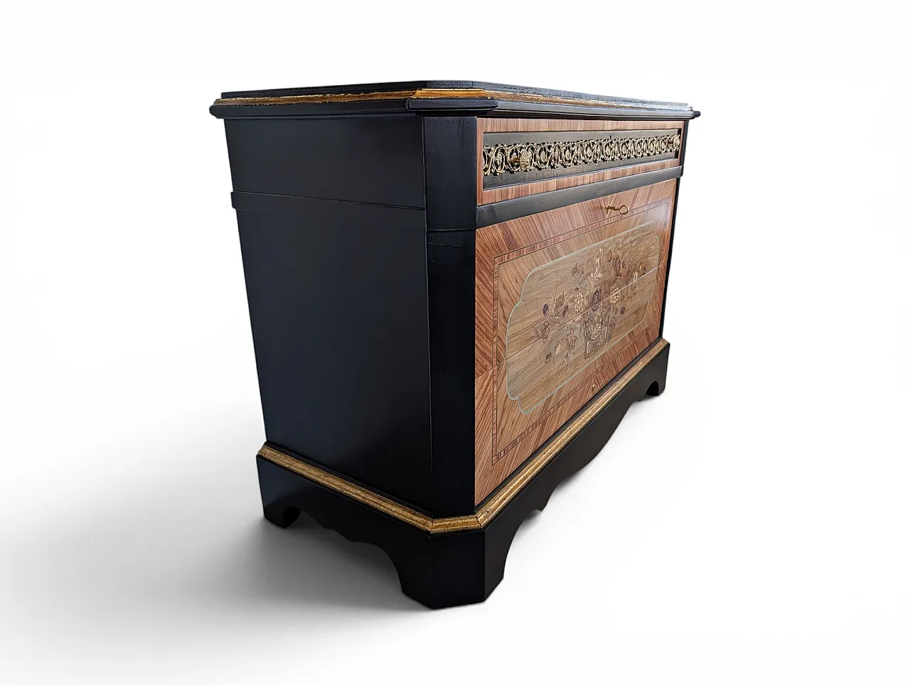 Inlaid dresser entirely restored with sculptured brass, 1950s 4