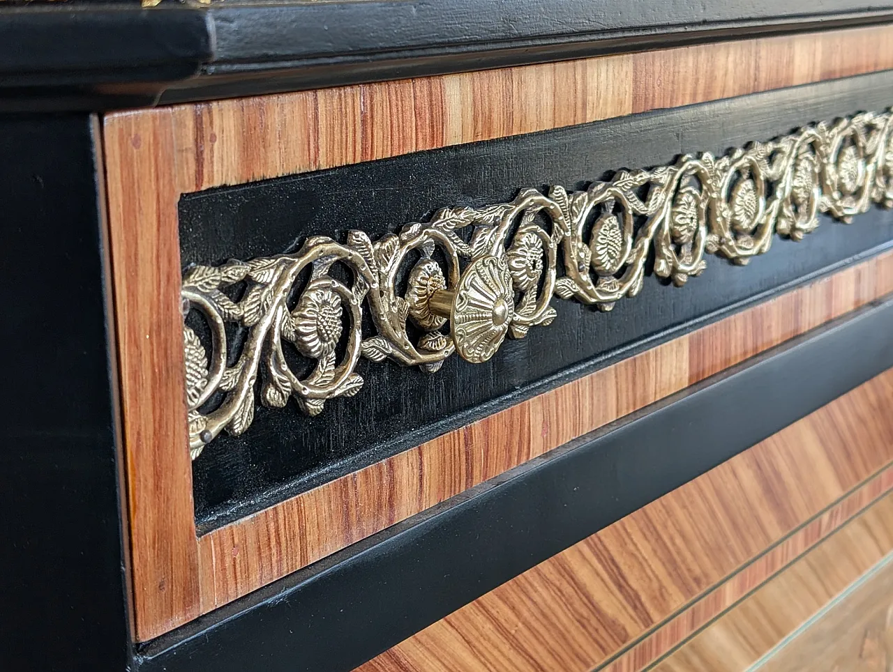 Inlaid dresser entirely restored with sculptured brass, 1950s 5