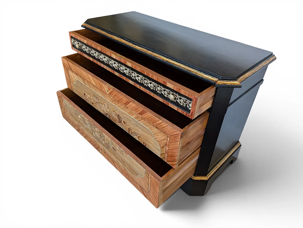 Inlaid dresser entirely restored with sculptured brass, 1950s 9