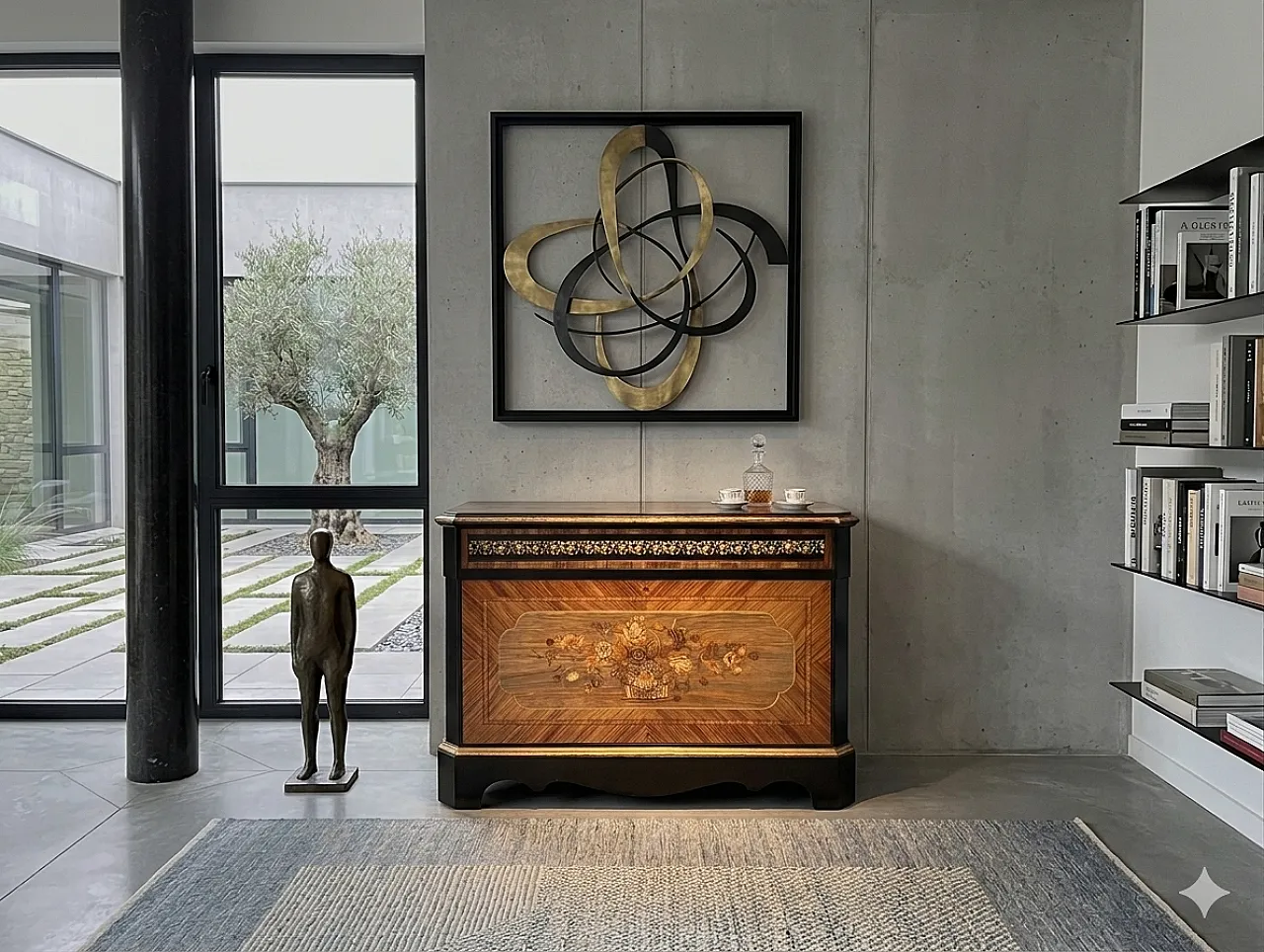Inlaid dresser entirely restored with sculptured brass, 1950s 11