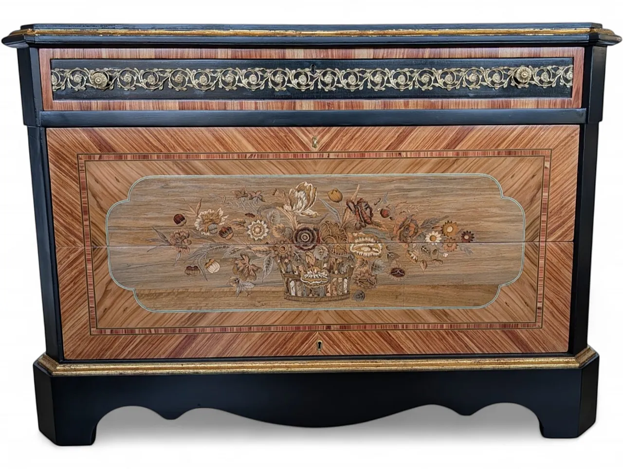 Inlaid dresser entirely restored with sculptured brass, 1950s 12