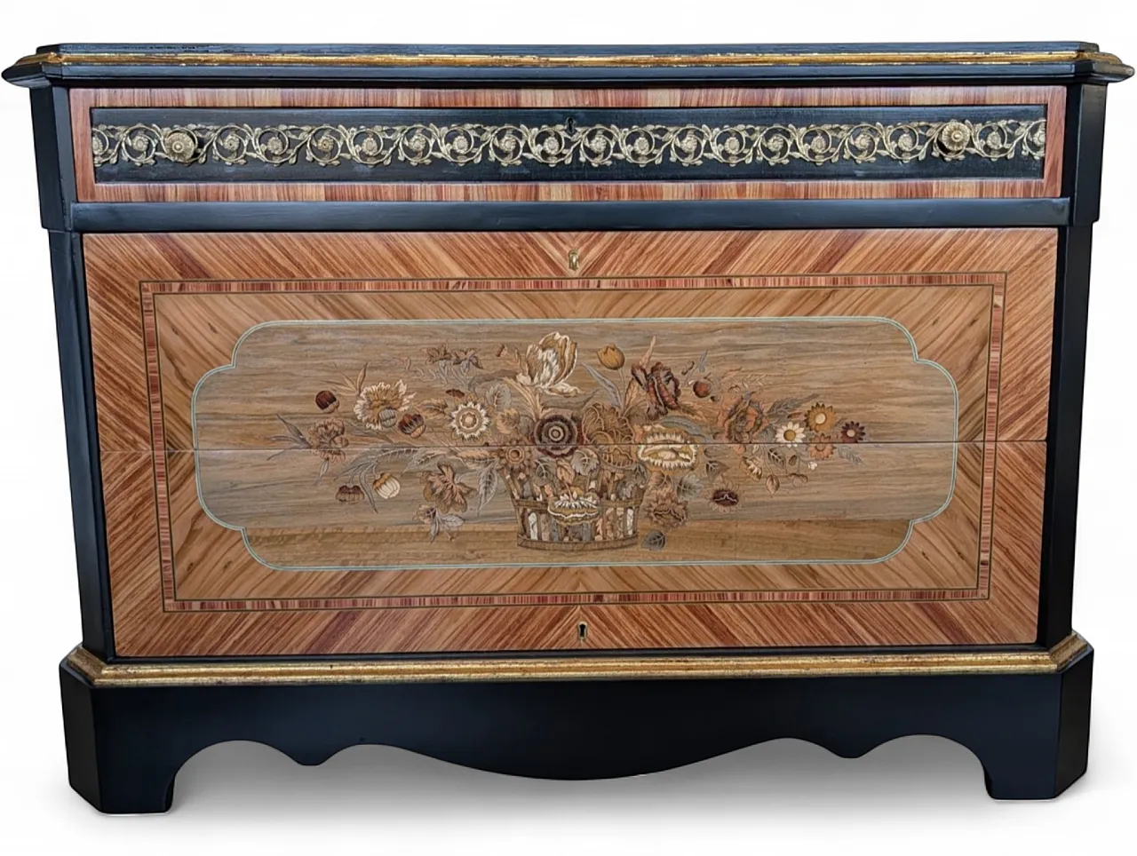Inlaid dresser entirely restored with sculptured brass, 1950s 13