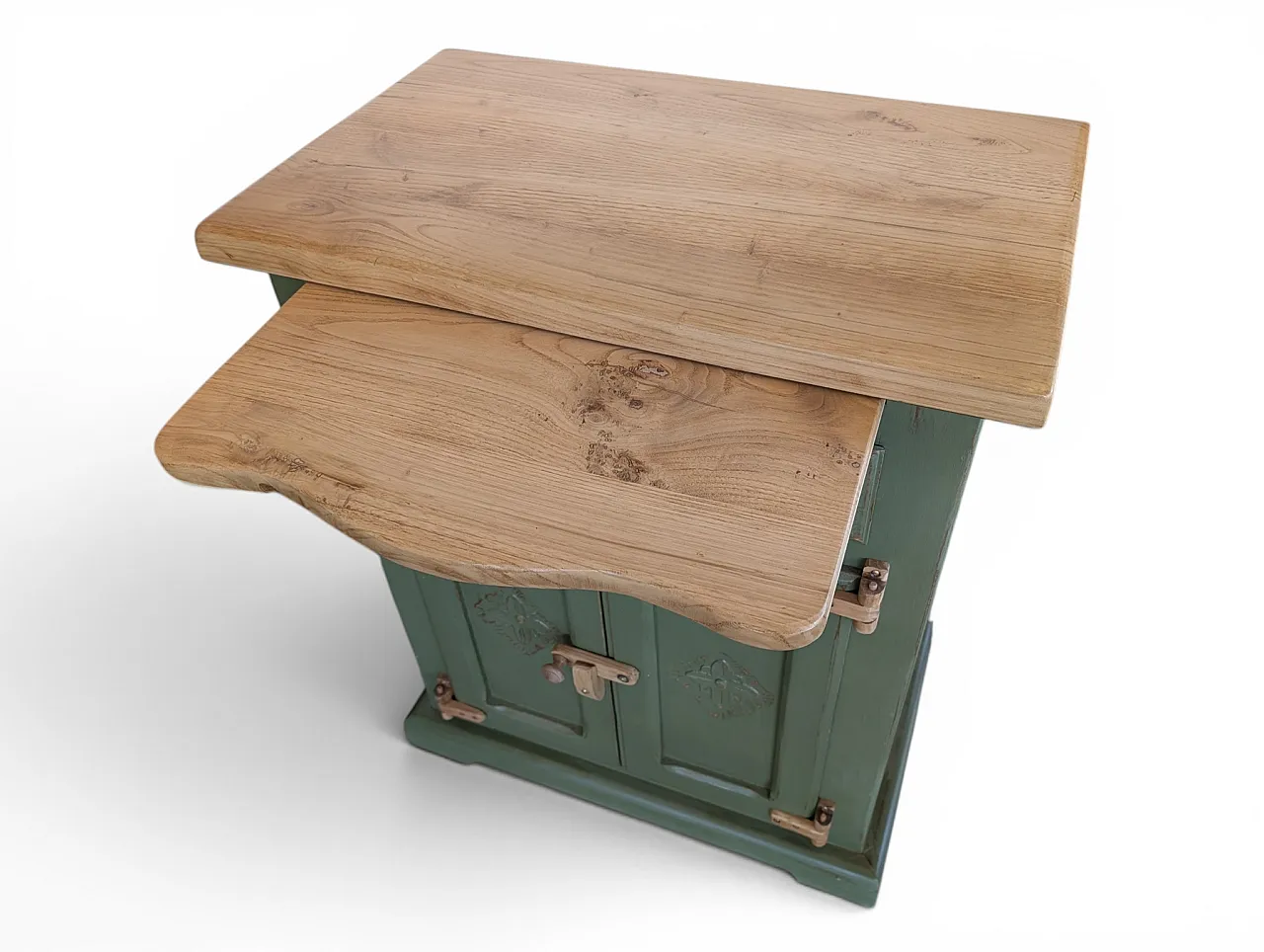 Restored chestnut wood cabinet with 1 cutting board, 1980s 4