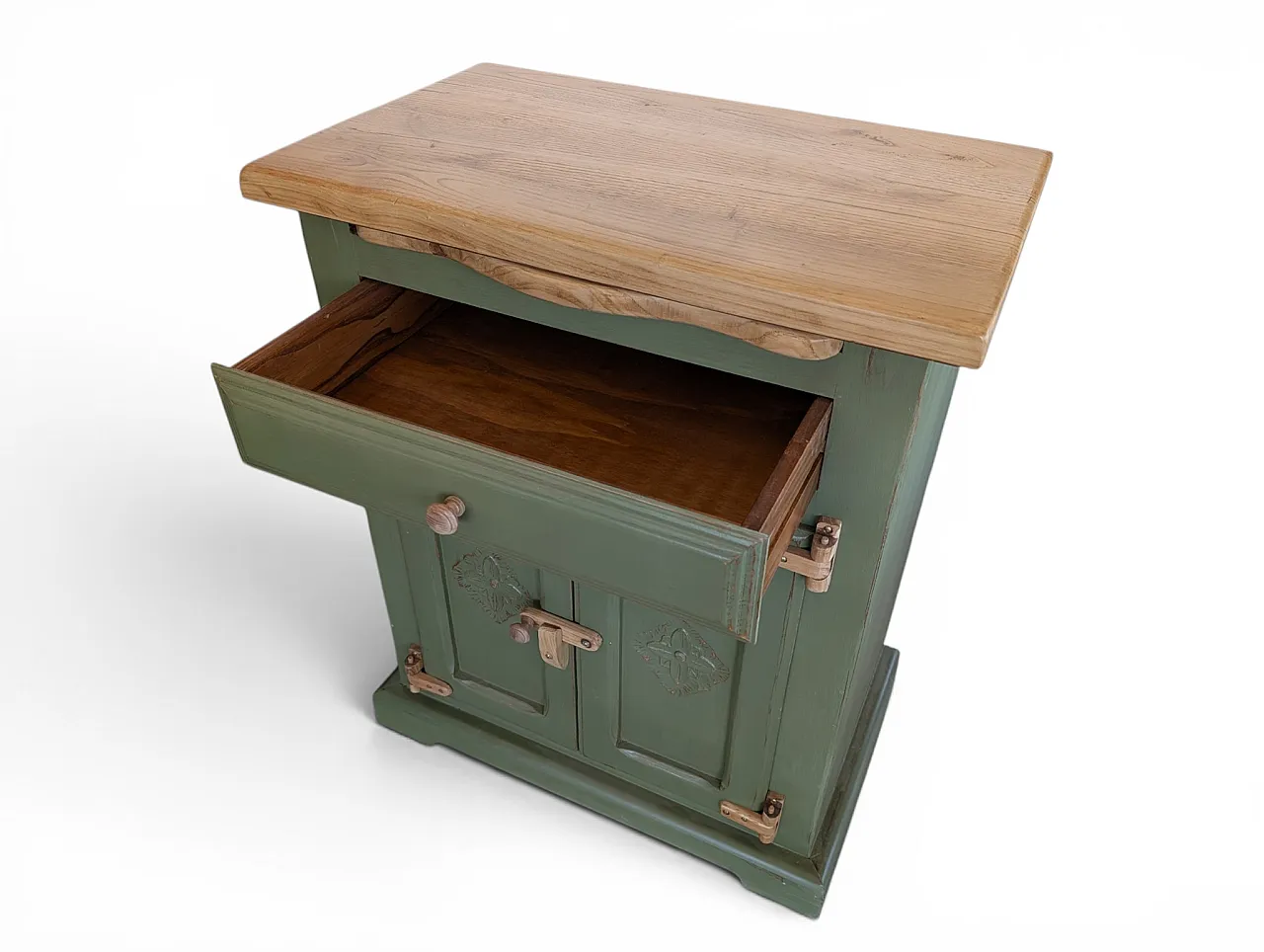 Restored chestnut wood cabinet with 1 cutting board, 1980s 5