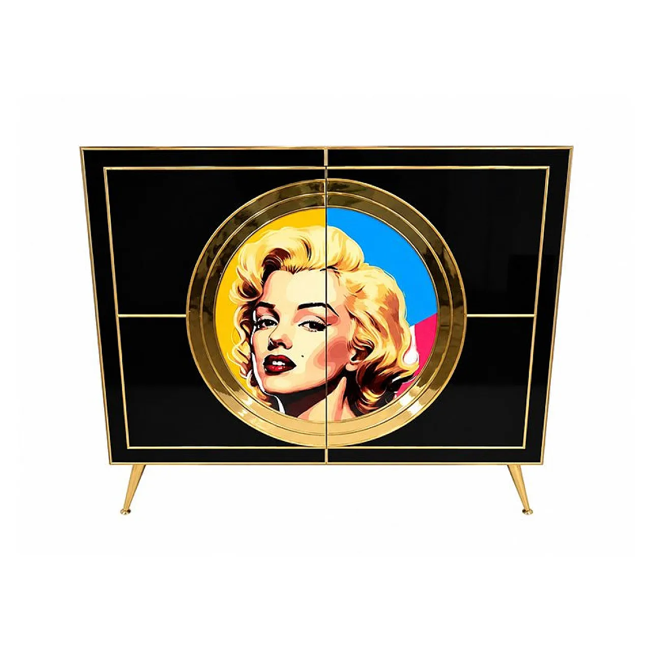 Marilyn black glass sideboard, 1980s 1