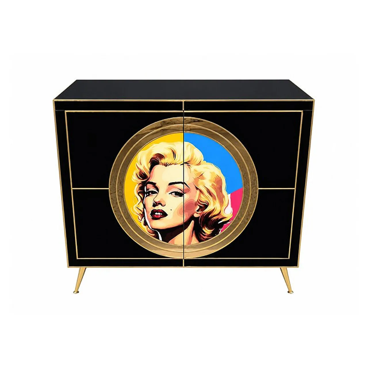 Marilyn black glass sideboard, 1980s 2