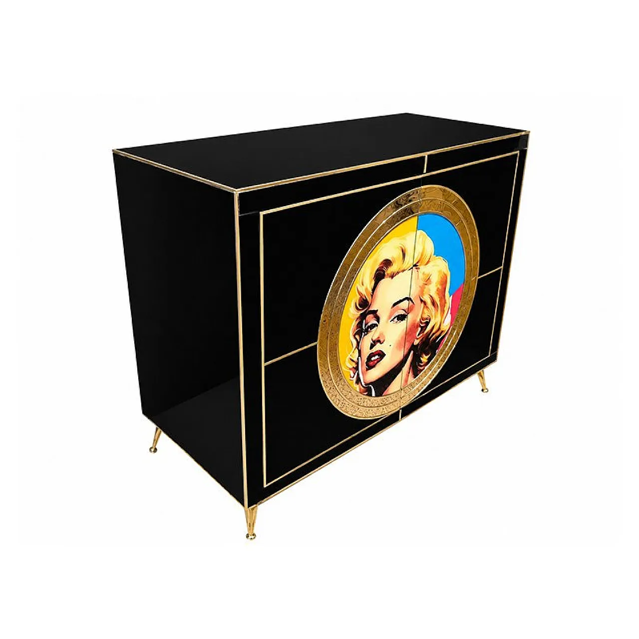 Marilyn black glass sideboard, 1980s 3