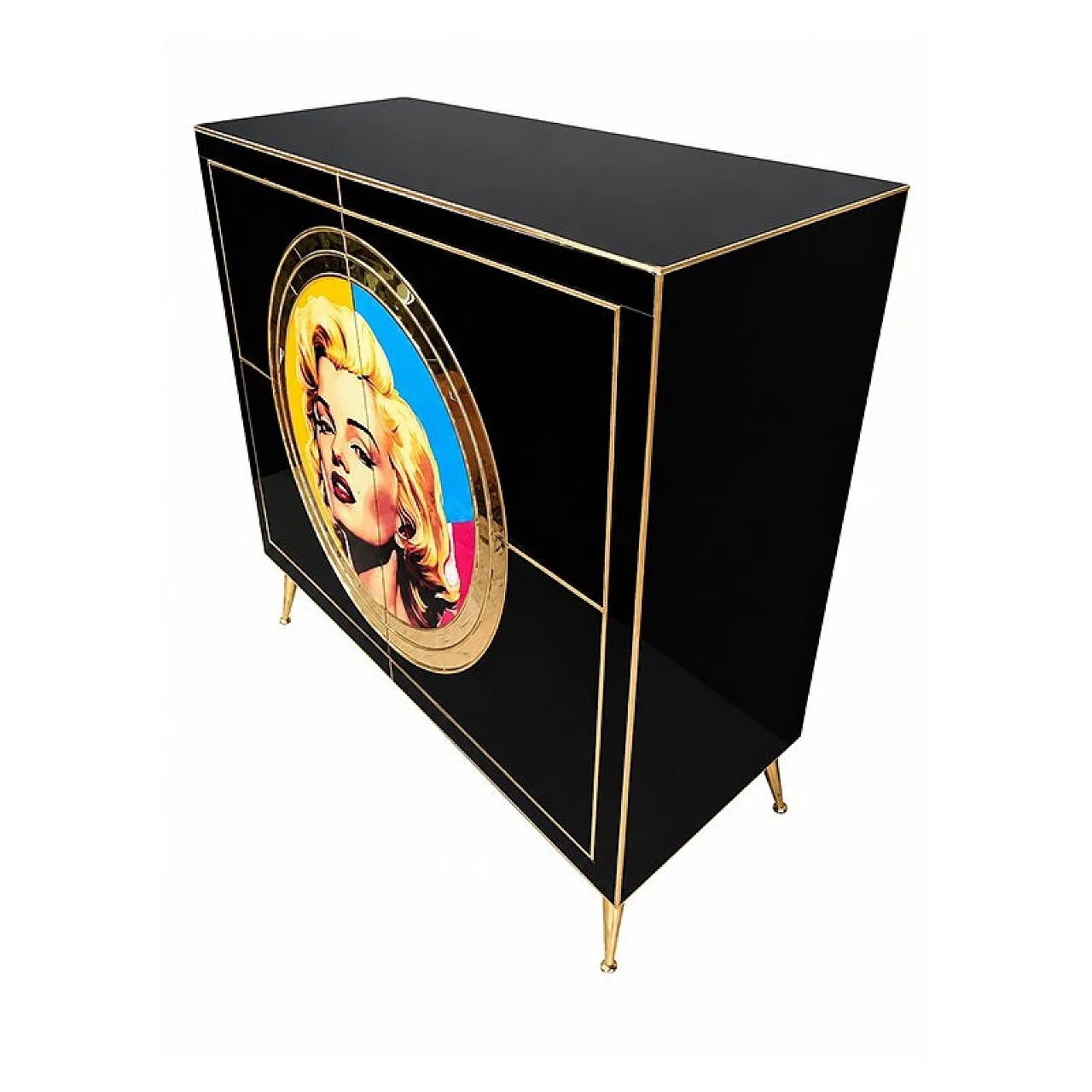 Marilyn black glass sideboard, 1980s 4