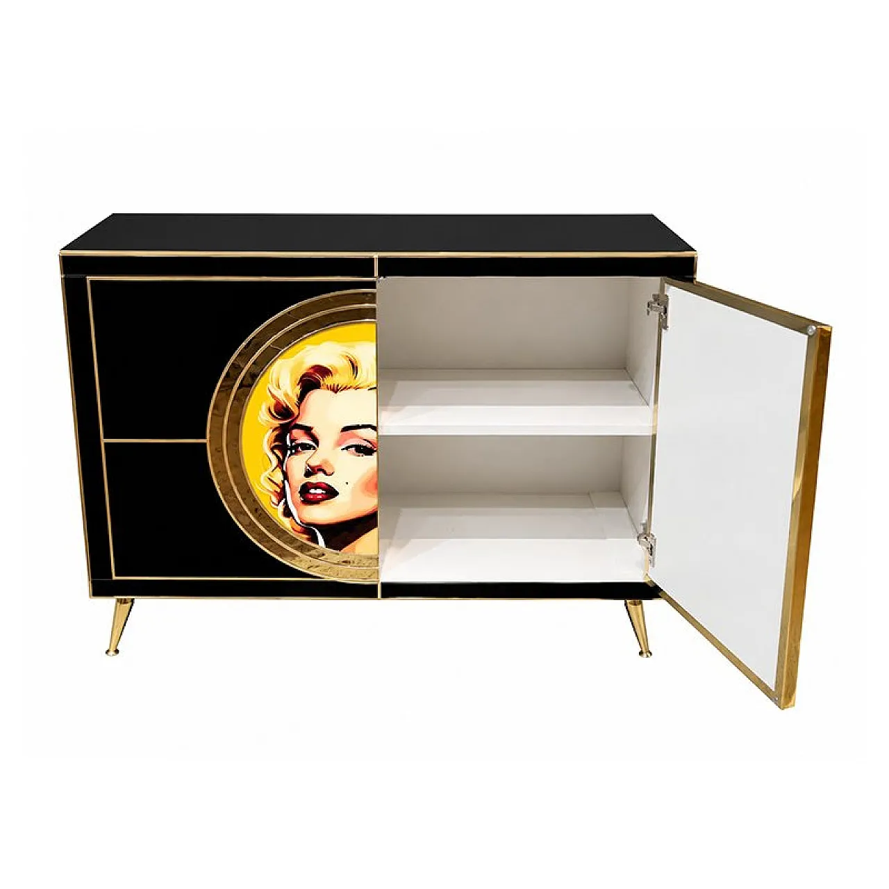 Marilyn black glass sideboard, 1980s 5