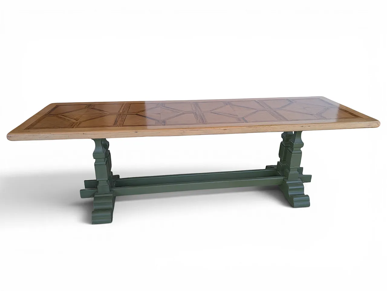 Entirely restored table in chestnut wood and walnut top 1