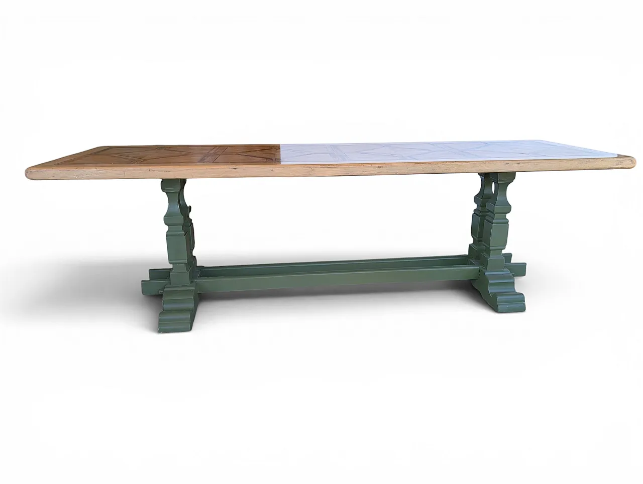 Entirely restored table in chestnut wood and walnut top 2