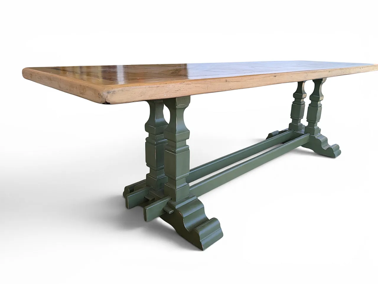 Entirely restored table in chestnut wood and walnut top 4