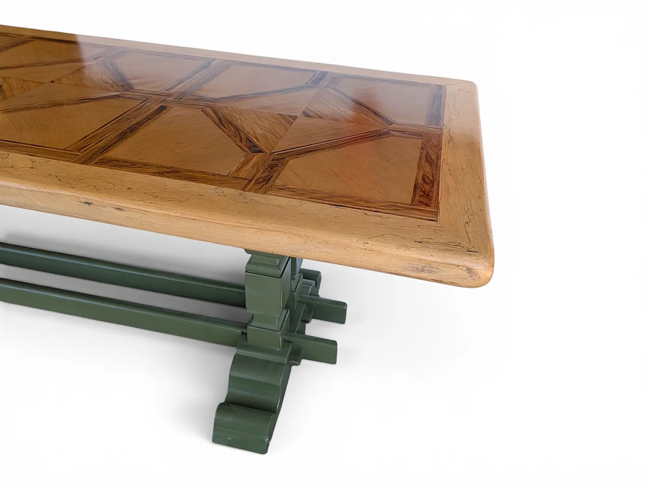 Entirely restored table in chestnut wood and walnut top 6