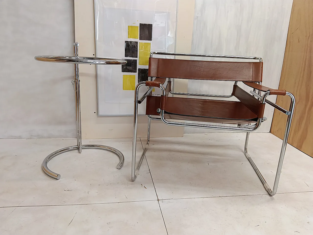 Poltrona Wassily 134 e tavolino 409 Eileen Gray di Alivar, anni '90 3