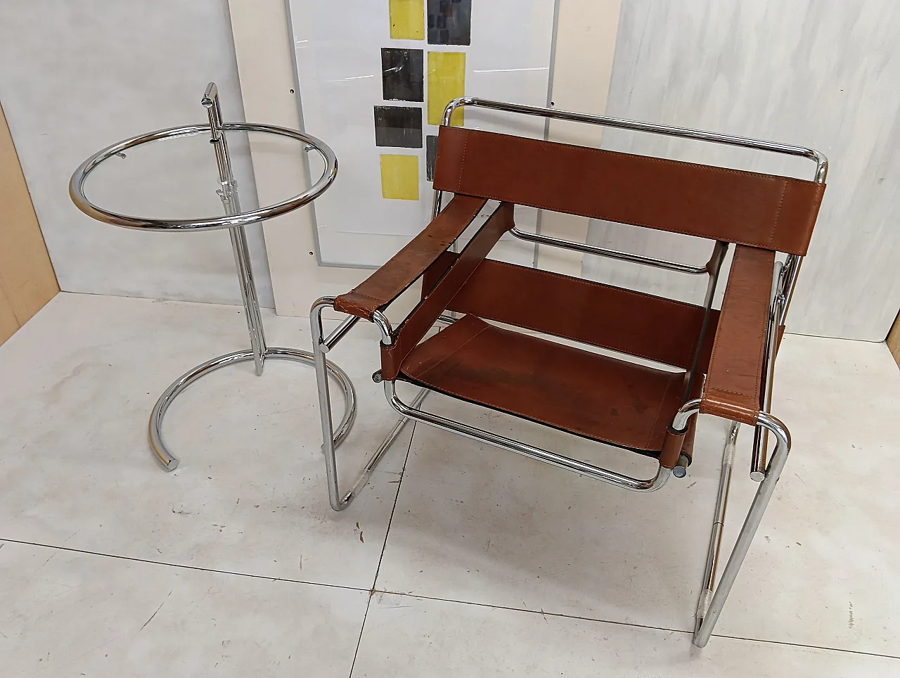 Poltrona Wassily 134 e tavolino 409 Eileen Gray di Alivar, anni '90 6