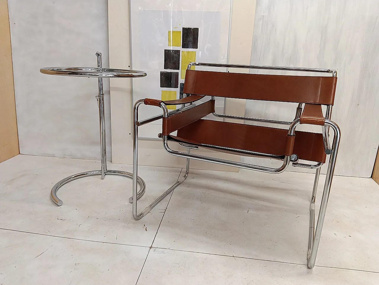 Poltrona Wassily 134 e tavolino 409 Eileen Gray di Alivar, anni '90 8