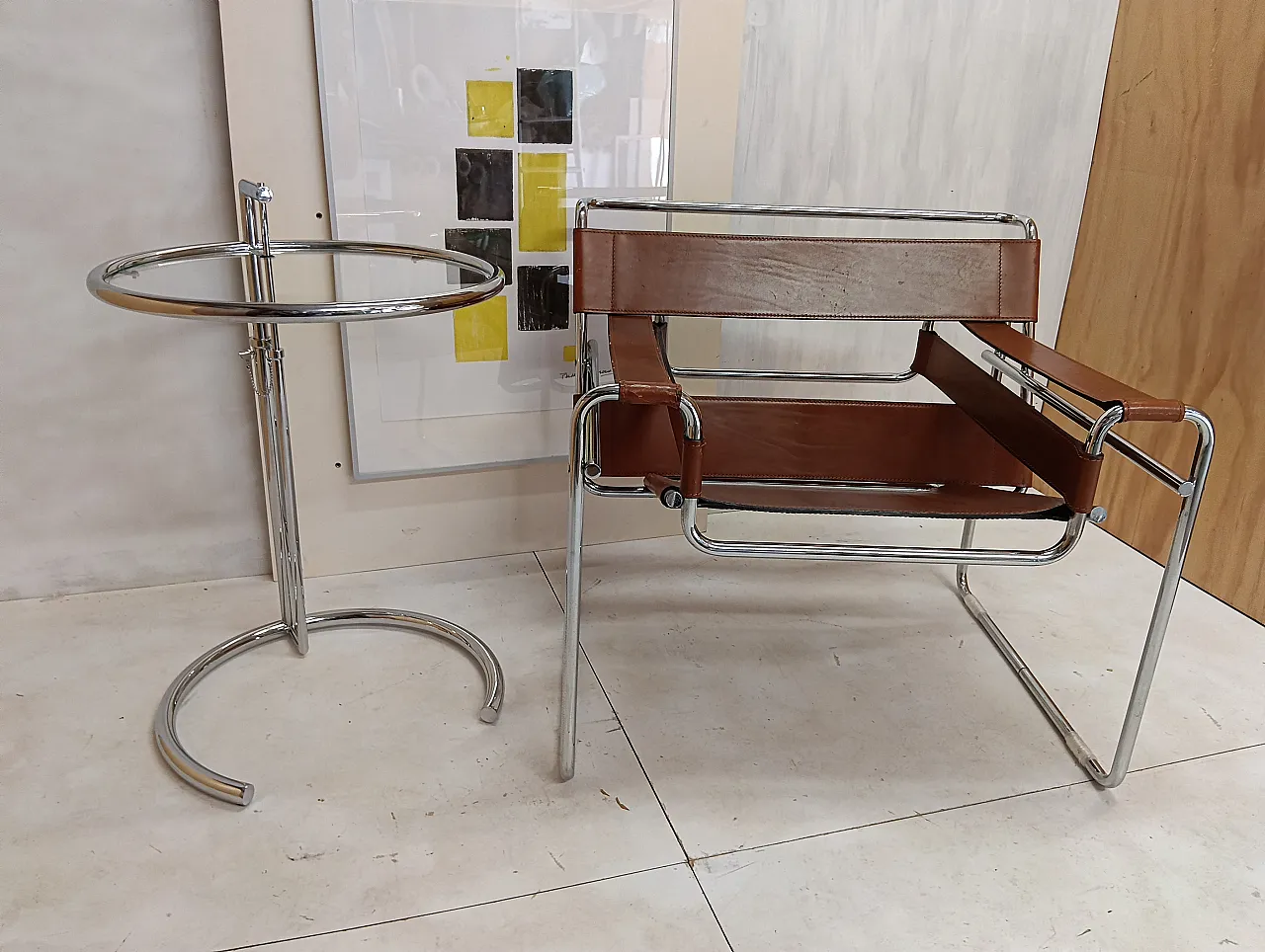 Poltrona Wassily 134 e tavolino 409 Eileen Gray di Alivar, anni '90 11