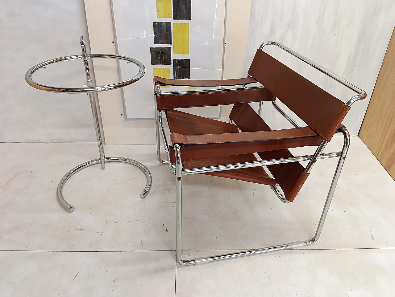 Poltrona Wassily 134 e tavolino 409 Eileen Gray di Alivar, anni '90 48
