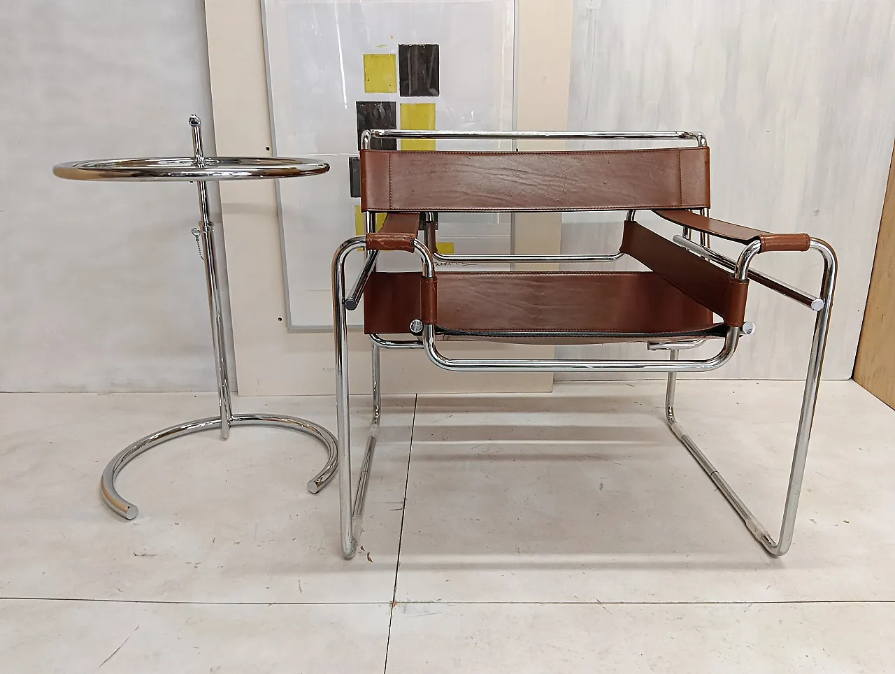 Poltrona Wassily 134 e tavolino 409 Eileen Gray di Alivar, anni '90 66