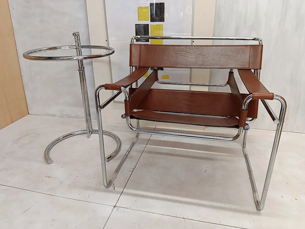 Poltrona Wassily 134 e tavolino 409 Eileen Gray di Alivar, anni '90 76