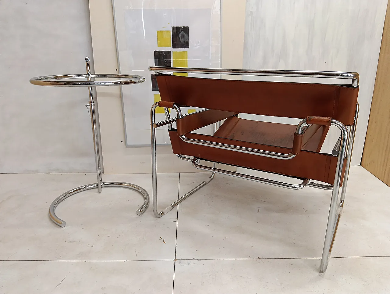 Poltrona Wassily 134 e tavolino 409 Eileen Gray di Alivar, anni '90 106