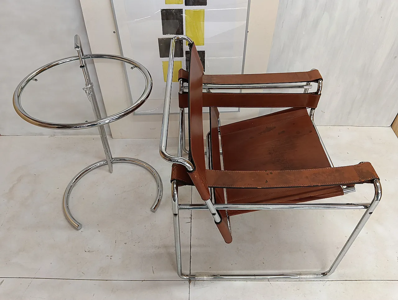Poltrona Wassily 134 e tavolino 409 Eileen Gray di Alivar, anni '90 161