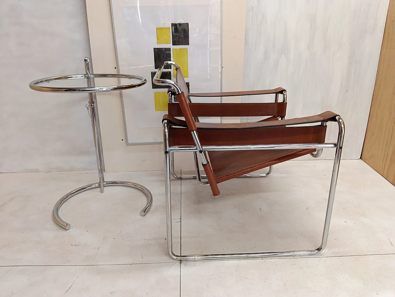 Poltrona Wassily 134 e tavolino 409 Eileen Gray di Alivar, anni '90 164