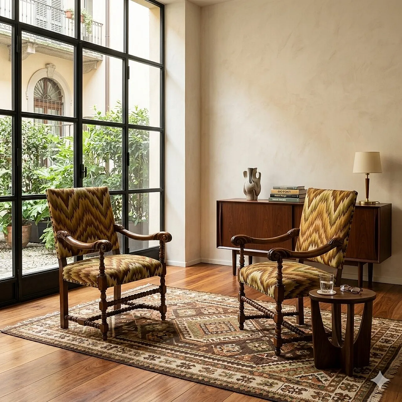 Pair of Baroque armchairs in beech and lime, early 18th century 2