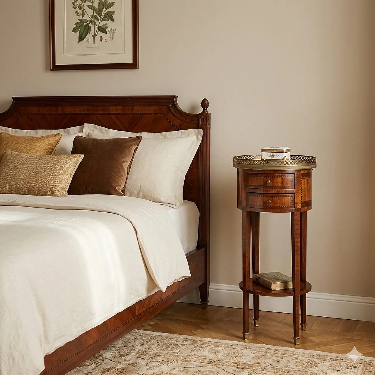 Circular bedside table in mahogany veneer, 19th century 2
