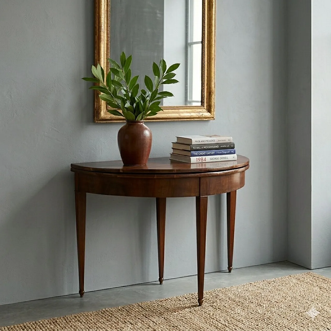 Demi Lune console in mahogany, 19th century 2