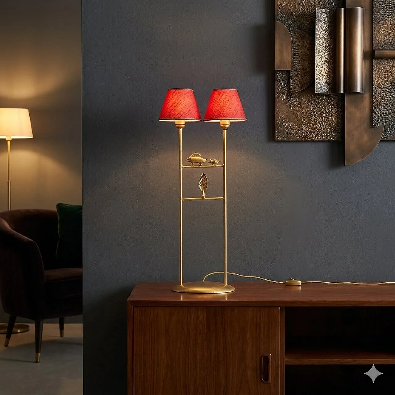 Sculpture lamp in gilded bronze, 20th century 2