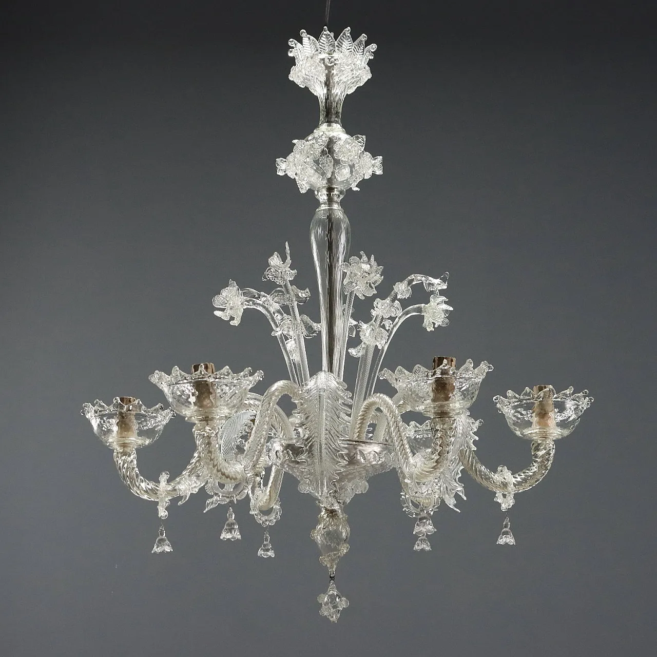 Lampadario in vetro soffiato Veneziano trasparente, '800 1