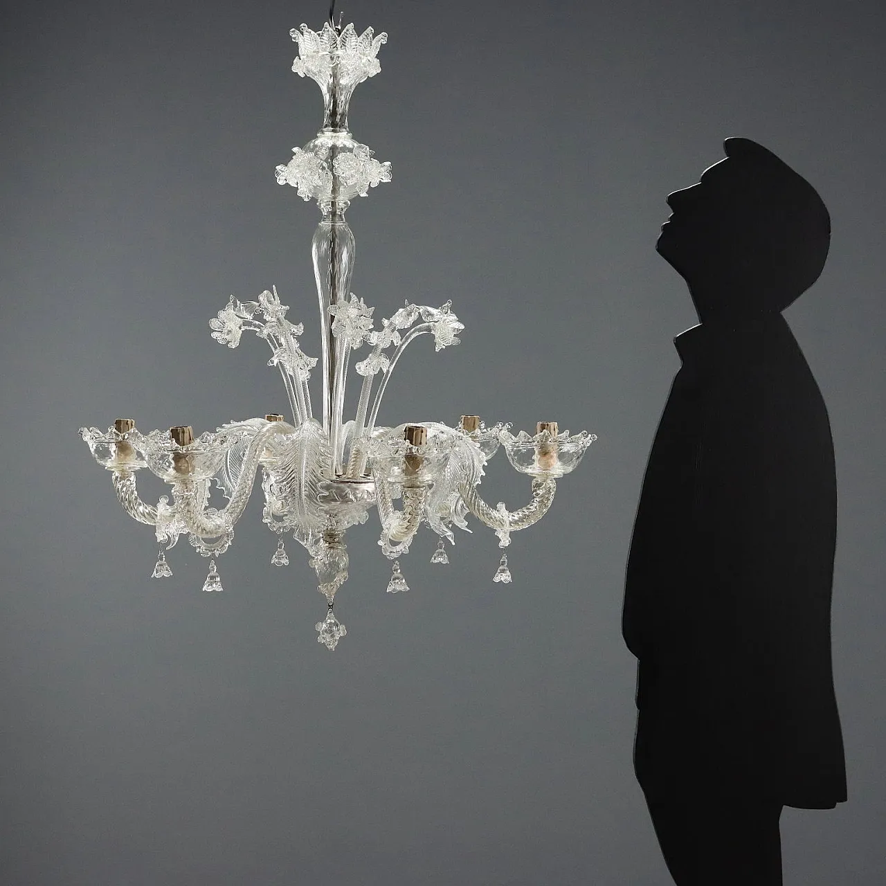 Lampadario in vetro soffiato Veneziano trasparente, '800 2